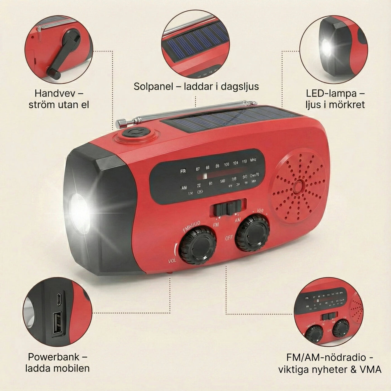 Nödradio vevradio med LED & powerbank | håll dig uppkopplad utan el